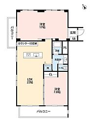 猫ヶ洞ハイツ 2LDKの間取図画像
