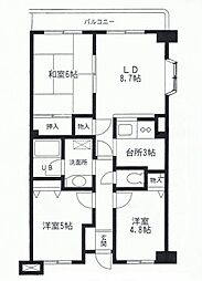 サンハイム園生 3LDKの間取図画像