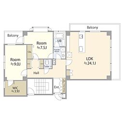 サンフラット紀尾井町 2SLDKの間取図画像
