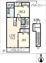 ＣＵＲＡＲ 2階2LDKの間取り