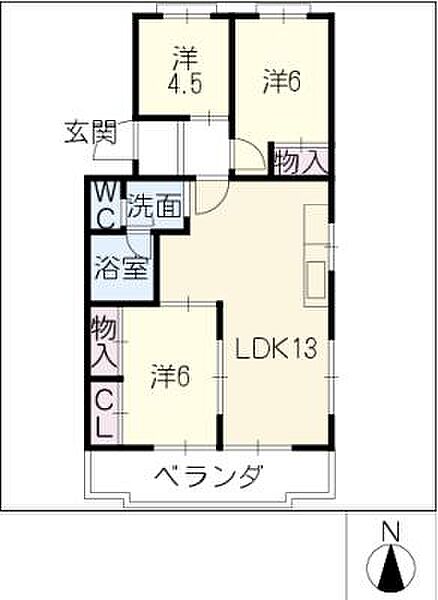 レスポワール石川Ｂ ｜愛知県豊田市鴛鴨町中高根(賃貸マンション3LDK・2階・65.90㎡)の写真 その2