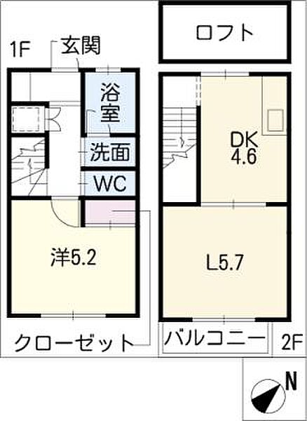 カーサ　バラライカ知立 ｜愛知県知立市昭和1丁目(賃貸タウンハウス1LDK・2階・40.14㎡)の写真 その2