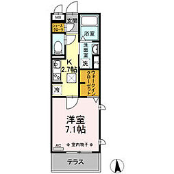 メゾンドアミー 1階1Kの間取り