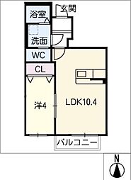 Ｖｉｌｌａｇｅ西口　I 1階1LDKの間取り