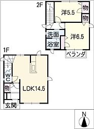 エクセル 2階2LDKの間取り