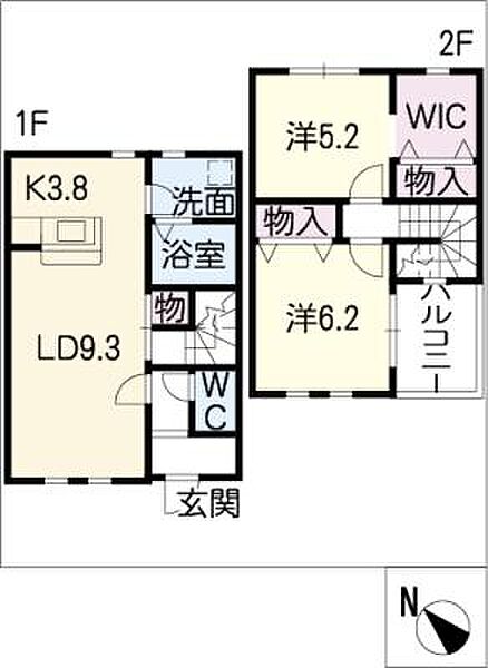 アガサス砂場北 ｜愛知県江南市宮後町砂場北(賃貸タウンハウス2LDK・2階・65.54㎡)の写真 その2