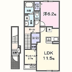 ジュネス寺本 2階1LDKの間取り