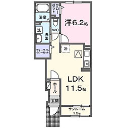 ジュネス寺本 1階1LDKの間取り