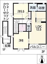 ヒュドールヒューレー　Ｆ棟  ｜ 三重県鈴鹿市末広北1丁目（賃貸アパート2LDK・2階・64.64㎡） その2