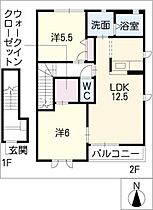 ヒュドールヒューレー　Ｆ棟  ｜ 三重県鈴鹿市末広北1丁目（賃貸アパート2LDK・2階・64.64㎡） その2