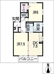 サニー高畑 1階2DKの間取り