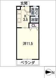 みつわシティマンション 3階1Kの間取り