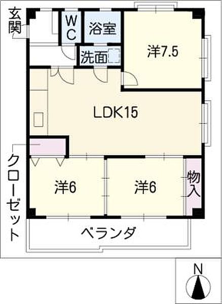 池洞マンション　南棟 ｜愛知県名古屋市千種区猫洞通2丁目(賃貸マンション3LDK・4階・71.44㎡)の写真 その2