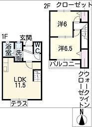 ル・ポミエVII　Ａ棟 2階2LDKの間取り