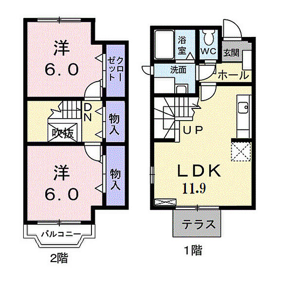 エスペランサＢ 103｜岐阜県瑞穂市十九条(賃貸アパート2LDK・1階・58.17㎡)の写真 その2