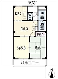 ＳＡＦＥＴＹレジデンス　Ｔ．1 2階2DKの間取り