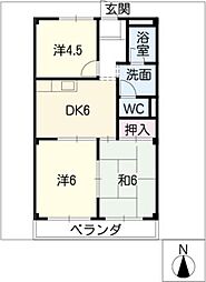 テクノハイツ楓 3階3DKの間取り