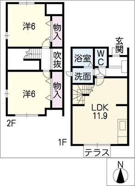 サンガーデンリリーＢ ｜岐阜県羽島郡笠松町田代(賃貸アパート2LDK・1階・58.17㎡)の写真 その2