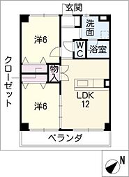 アンシャンテII 2階2LDKの間取り