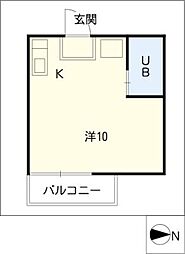 イーストヒル 2階ワンルームの間取り