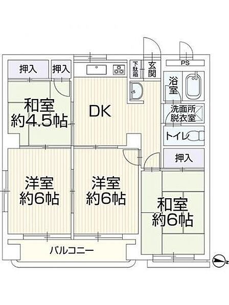 専有面積60.75m2、バルコニー面積5.94m2 、4DK邸宅