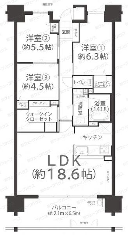 約18帖の広さのあるリビングかつセンターオープンサッシを採用している為、明かりの取れる広々とした間取りになっております!