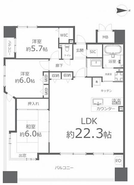 約22帖のリビングのある3LDK角住戸になります！
