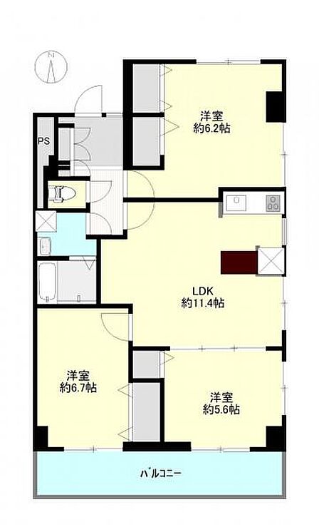 3LDK南向き広々間取りです。