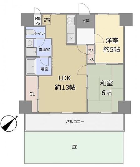 2LDK 専有面積52.56平米 専用庭あり