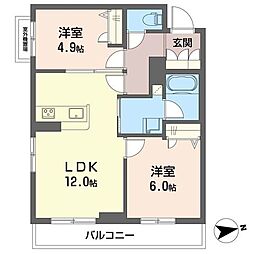 クロワール 2LDKの間取図画像