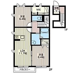 オリーブ 2階2LDKの間取り