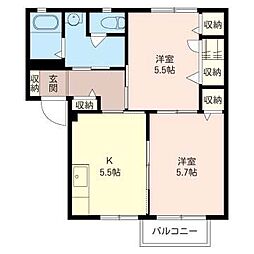 グランメールコートC 2Kの間取図画像