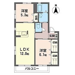 シャンリジエールB 2LDKの間取図画像