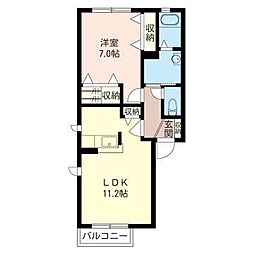クレストヒルズA 1LDKの間取図画像