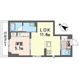 NレジデンスII 1LDKの間取図画像