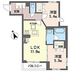 パウライフ ベレオイースト 2LDKの間取図画像