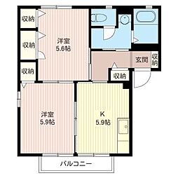 イーストヒルズ渡辺東2 2Kの間取図画像