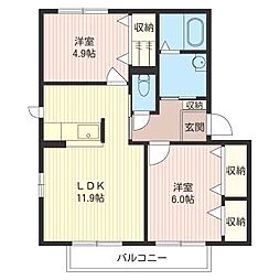 ヴィヴァーチェB 2LDKの間取図画像