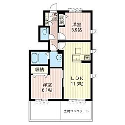 エルヴァージュA 2LDKの間取図画像