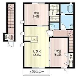 アネーロ文教B 2LDKの間取図画像