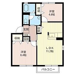カーザアンソレイエC 2LDKの間取図画像