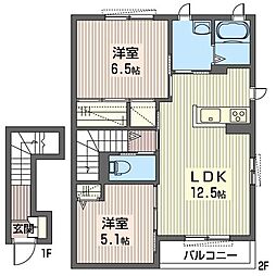 カローC 2LDKの間取図画像