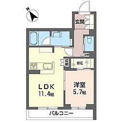 エフローレ東越谷リヴ・ゴーシュ 1LDKの間取図画像