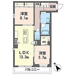 エフローレ東越谷リヴ・ゴーシュ 2LDKの間取図画像