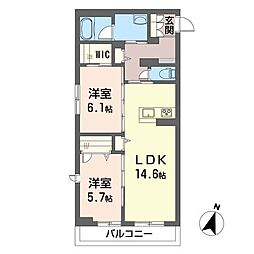 T-twoResidence 2LDKの間取図画像