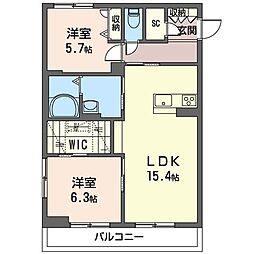 ベルセレーノ2 2LDKの間取図画像