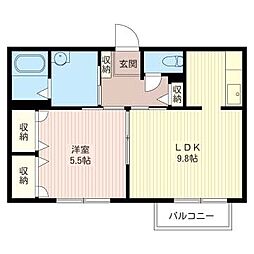 カーム末広A 1LDKの間取図画像