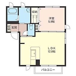 エバーループC 1LDKの間取図画像