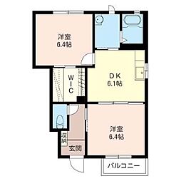 ロルカ・ルミエールA 2DKの間取図画像