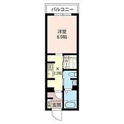 グランディール 1Kの間取図画像